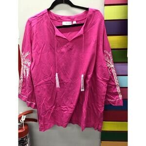 Belle beach Kim gravel slub knit sandy palm embroidered top Malibu X-Large new